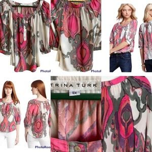TINA TURK SUNSET LANTERN SILK BLOUSE. Size S